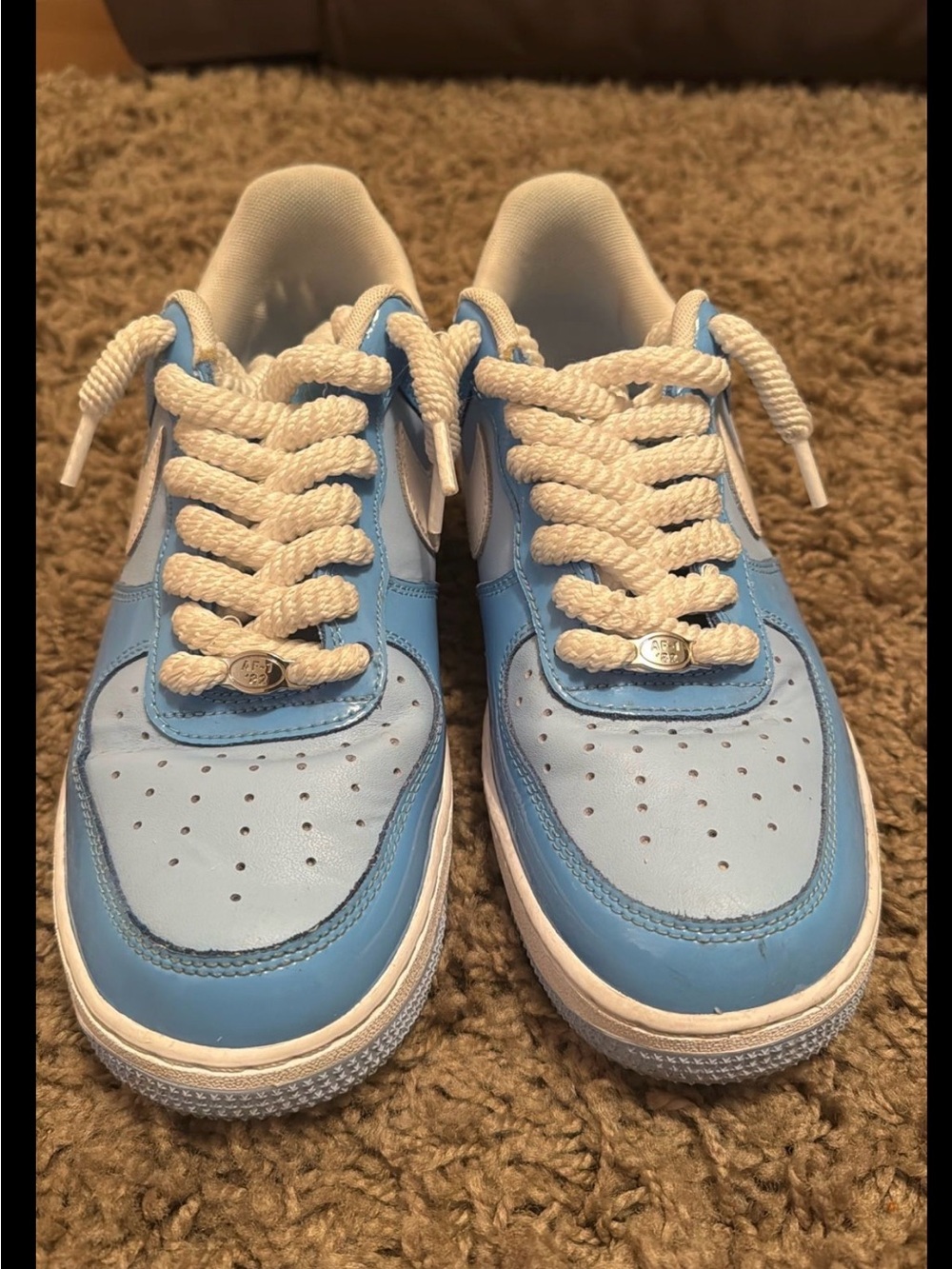 Nike Kids Light Blue and White Lace-Up Sneakers